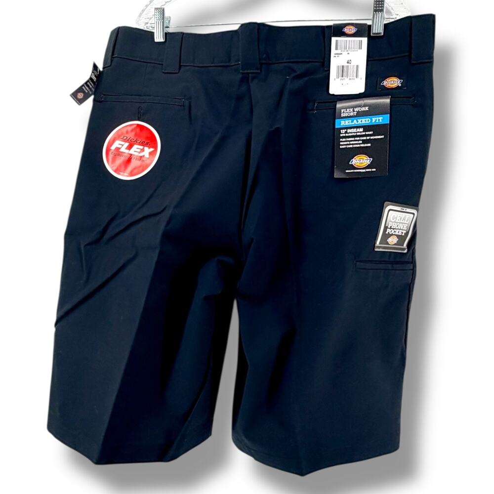 Dickies Flex Work Shorts Men's 40 Navy Blue Pleated Relaxed Fit 13" Inseam NEW